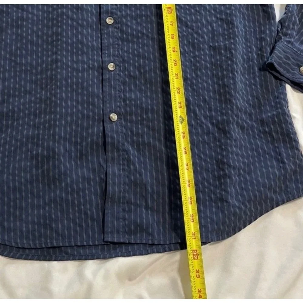 The North Face Mens Navy Blue Textured Stripe Modal Blend Button Down Shirt XL
